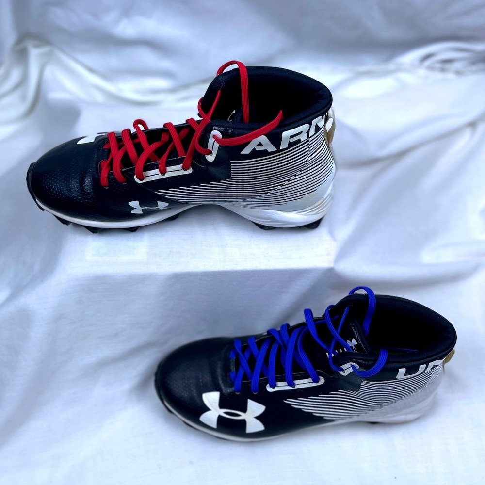 Under Armour Highlight RM Jr Football Cleats Black White Red Blue 1289783-011 5Y